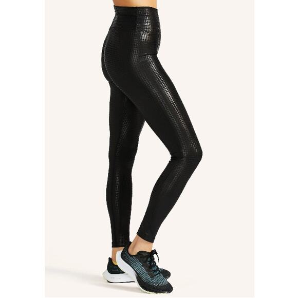 PELOTON Show Up Digital Foil Metallic High-Waist Legging Full-Length Black Sz XS - Picture 2 of 10